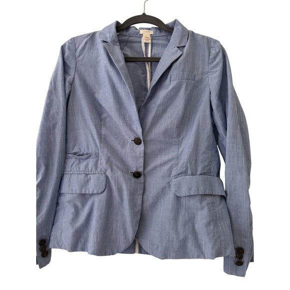 J. Crew Schoolboy Blazer Blue White Striped Cotton Two Button Slim Fit Work - Picture 2 of 13
